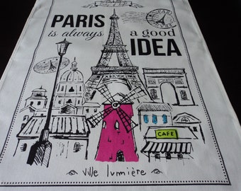 French cotton printed Paris tea towel / torchon  (07820-23) Q