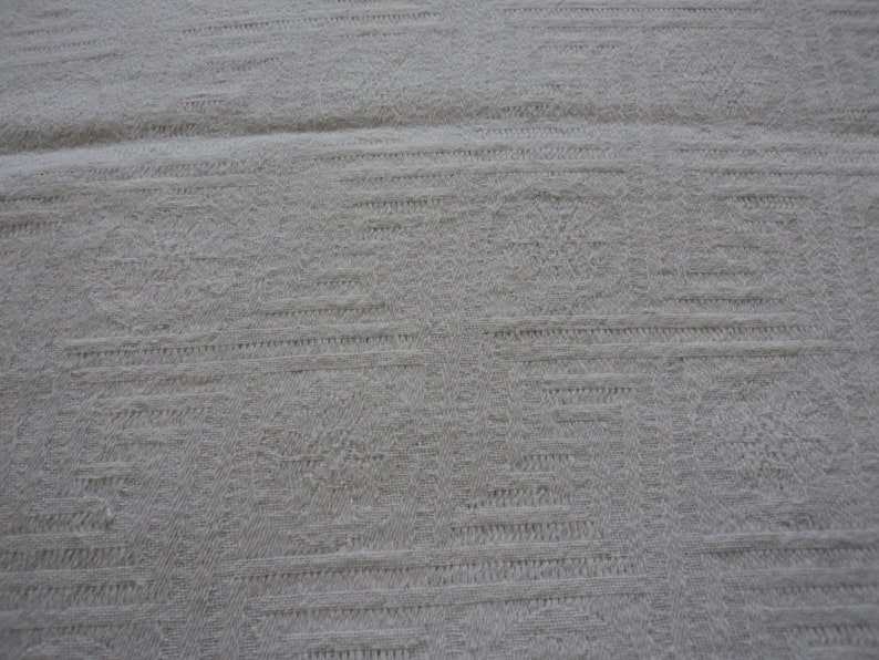 French vintage white damask table cloth 07085G