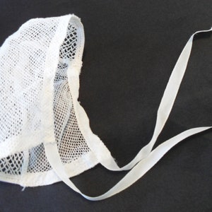 French vintage handmade white christening bonnet (15618) B