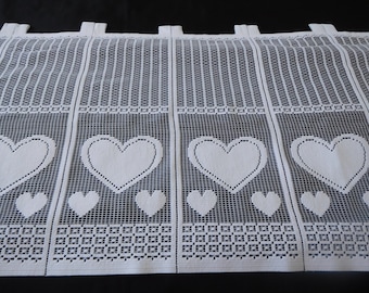 French vintage thick white lace cafe curtain with pictures of hearts 60 cm length  ( 18303-18305 - 18306) G76