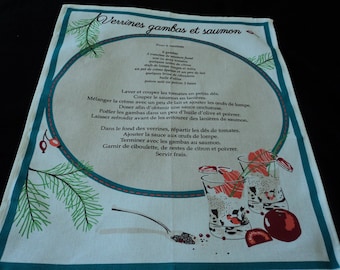 French cotton printed recipe tea towel / torchon  (07794) R