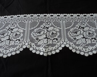 French vintage lace panel white net cafe curtains / pelmet  144 cm x 27 cm - 7 panels (10306) G