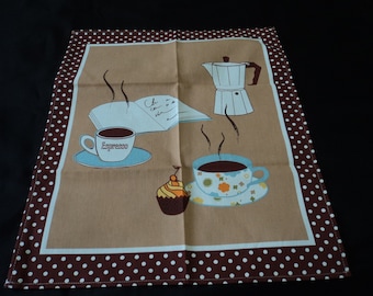 French cotton printed coffee themed tea towel / torchon  (13235-13236) R