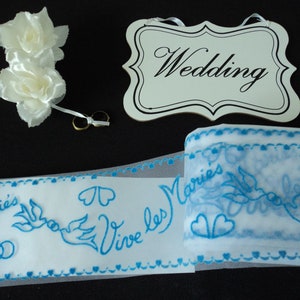 French vintage blue flock tulle wedding lace (Vive les Maries) 40 metres x 10 cm  (07532-10948) G44  vp