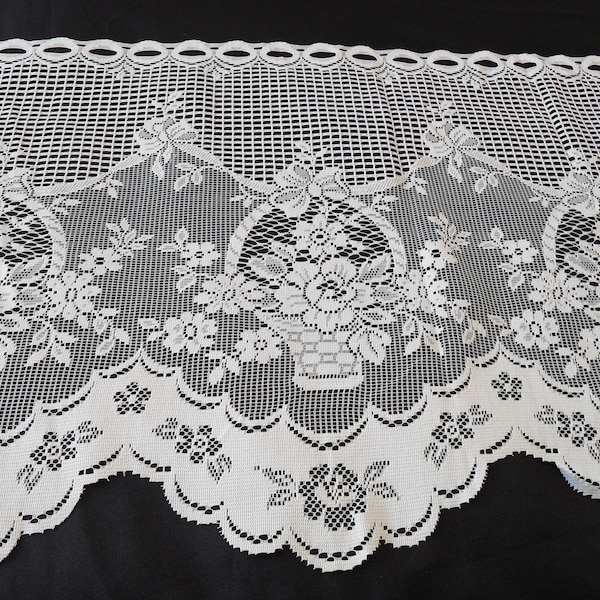 French vintage thick cream lace window curtains  215 cm width x 57 cm depth  (16011-16039) G54