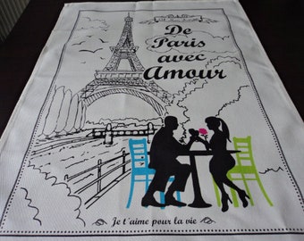 French cotton printed Paris tea towel / torchon (04511 - 07824 -27) Q