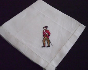 Vintage French embroidered handmade white linen handkerchief (15776) H #