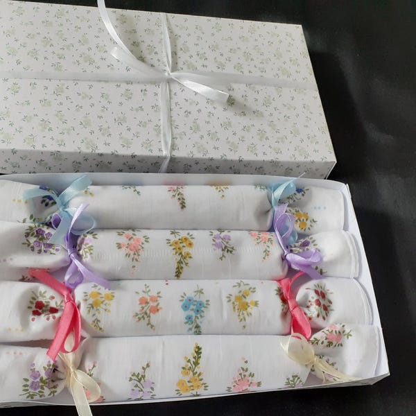 French ladies floral handkerchief crackers in a handmade gift box including twelve handkerchiefs (19646) DR1
