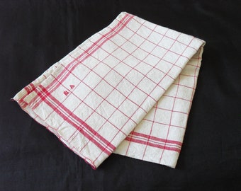 French vintage linen tea towel / torchon with embroidered initials  (16961-16962) P