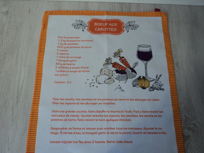 French Cotton Printed Recipe Tea Towel Torchon 05391