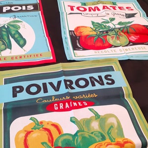 French cotton printed peas -tomatoes or peppers tea towel / torchon  (14857-14859-14861 ) R