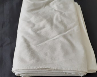 French vintage thick white cotton flat sheet 280 cm x 208 cm (19251) G