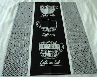 French cotton printed coffee themed tea towel / torchon  (13210-11-12) R