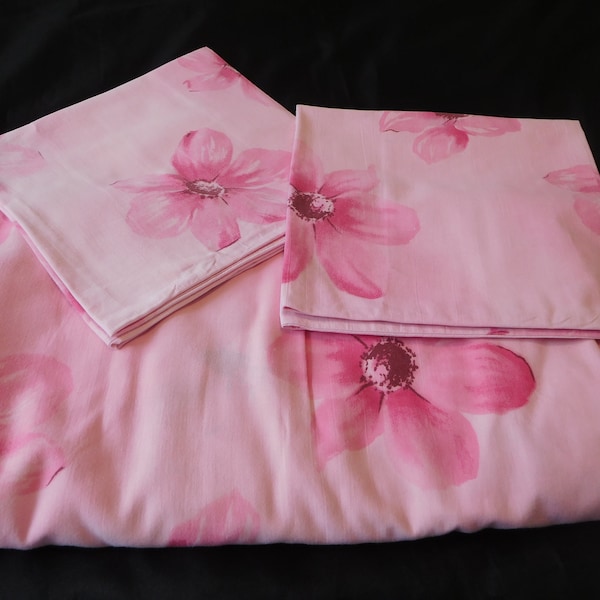 French vintage pink cotton duvet cover and two matching pillowcases 210 cm x 220 cm   (18497) GSH1