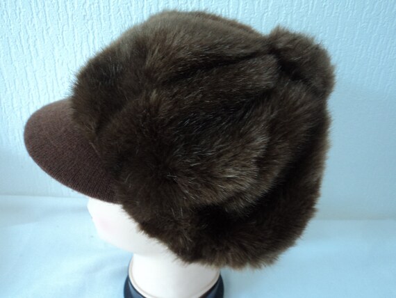 French vintage brown faux fur lined peak hat  (08… - image 2