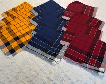Set of six or twelve French vintage 100% cotton men&#39;s handkerchiefs (17683-17802) DR3