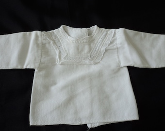 French vintage white cotton babies blouse / vest / undergarment  (13365) T3