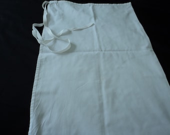 French vintage handmade thick white cotton kitchen waist apron (13649) L1