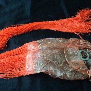 Vintage orange retro lantern style light shade with extra long fringe   (14949) N  VP