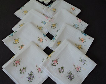 French ladies floral handkerchiefs set of eight (08866)  DR2