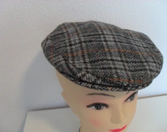 French Vintage grey check flat cap size 55 (15427) AA4