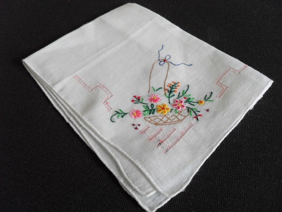 French vintage white fine cotton embroidered hand… - image 1