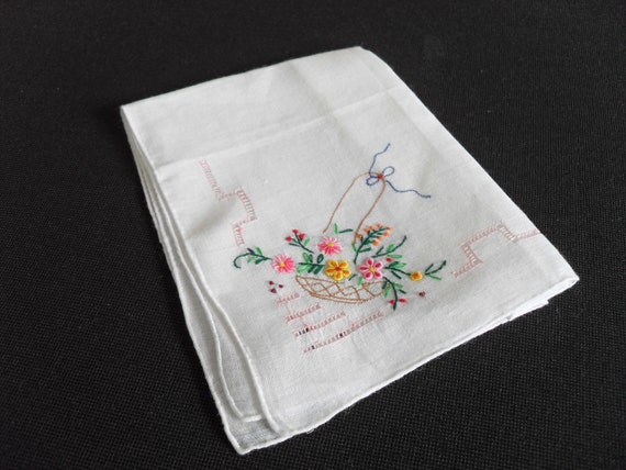 French vintage white fine cotton embroidered hand… - image 5