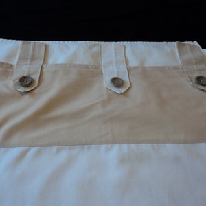 French cotton very long beige and cream tab top curtain  (09305) G38 vp