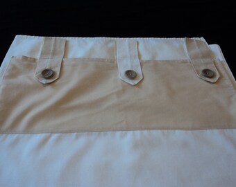French cotton very long beige and cream tab top curtain  (09305) HW