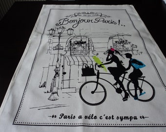 French cotton printed Paris tea towel / torchon (04508-07870-71) Q