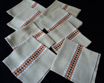 French vintage set of eight light brown coloured cotton napkins (08904) T1