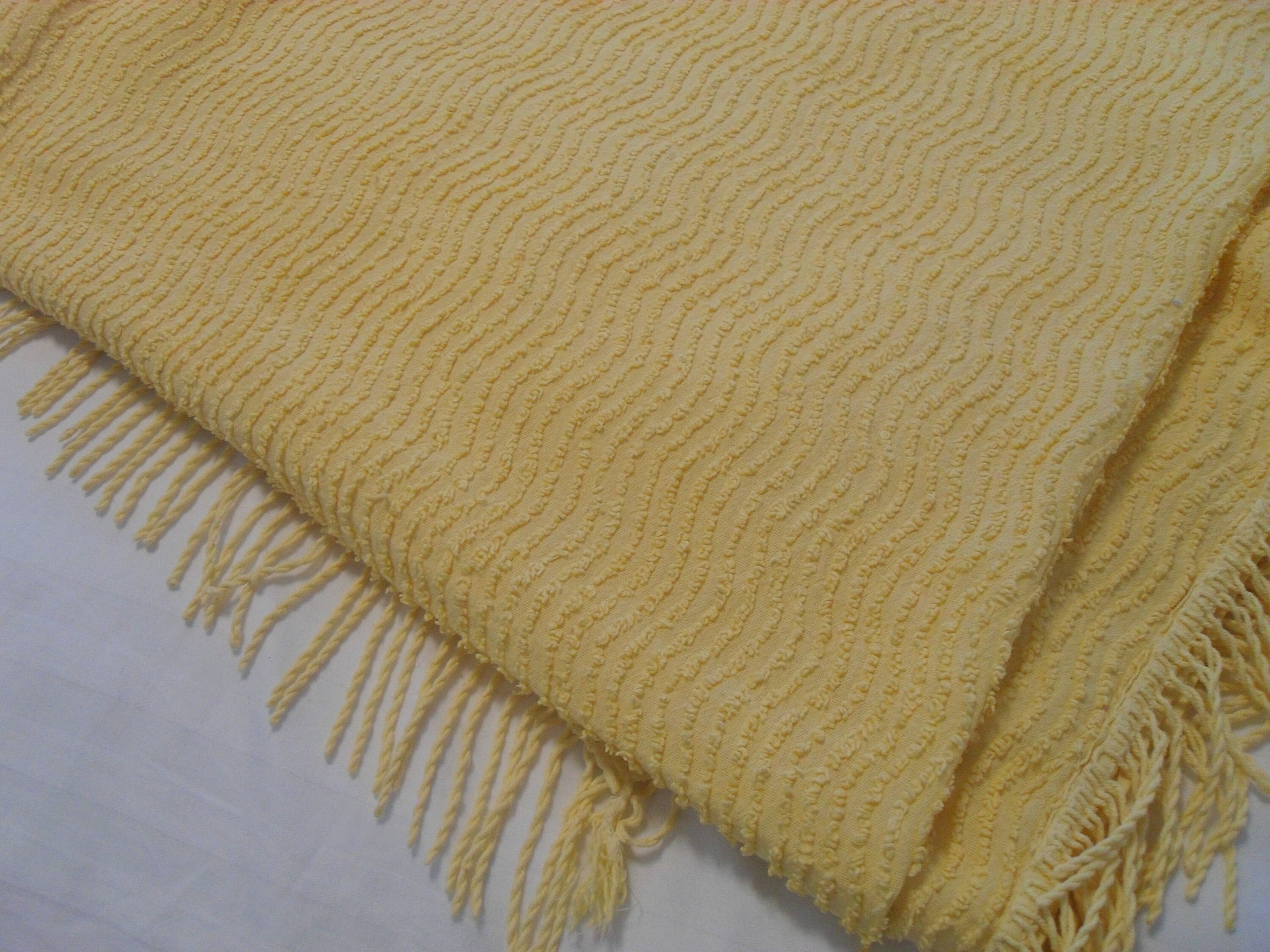 French Vintage Yellow Candlewick Bedspread / Throw 250 Cm X Etsy