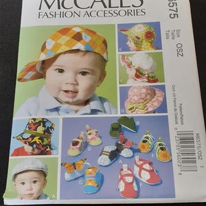 McCall's unused sewing pattern for infant's hats and soft shoes sizes s-m-l-xl  (M6575)    (19716) WD