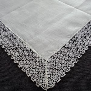 French vintage exquisite fine lace embroidered bridal handkerchief (05963) H