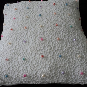Handmade vintage linen and crochet cushion cover  (10567) G70