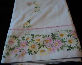 Morgan Jones Percale Double Full Fitted Sheet Daisies and Baby Blue Pastel Standard Fabric Material Crafts Sheet Good Elastic Heavenly Vinta