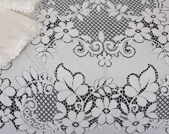 Exquisite unused large French vintage white lace tablecloth or wedding dress fabric 300 cm x 140 cm plus 12 napkins (19383) SRW