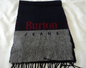 Vintage Burton's Jeans pure wool navy blue fringed scarf (13248) G36