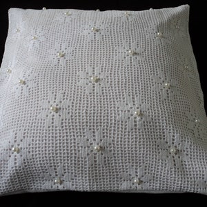 Handmade vintage linen and crochet cushion cover  (09999) G70