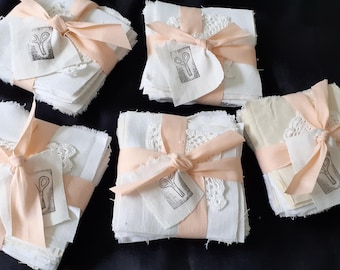 Bundle of 50 French vintage assorted white linen pieces for crafting / slow stitching / scrap booking  (19609) UB1