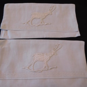 Two handmade French linen gift envelopes / napkin holders with reindeer  (18791)  A