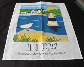 French cotton printed Ile de Brehet kitchen hand towel / tea towel  (17208-17209) DR6