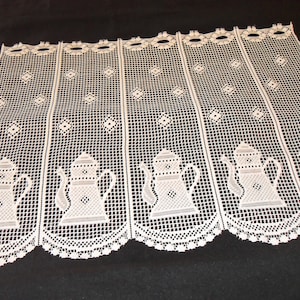 French vintage white lace net window curtain with coffee pot pictures 59 cm length (15748-18710-11-15) G76