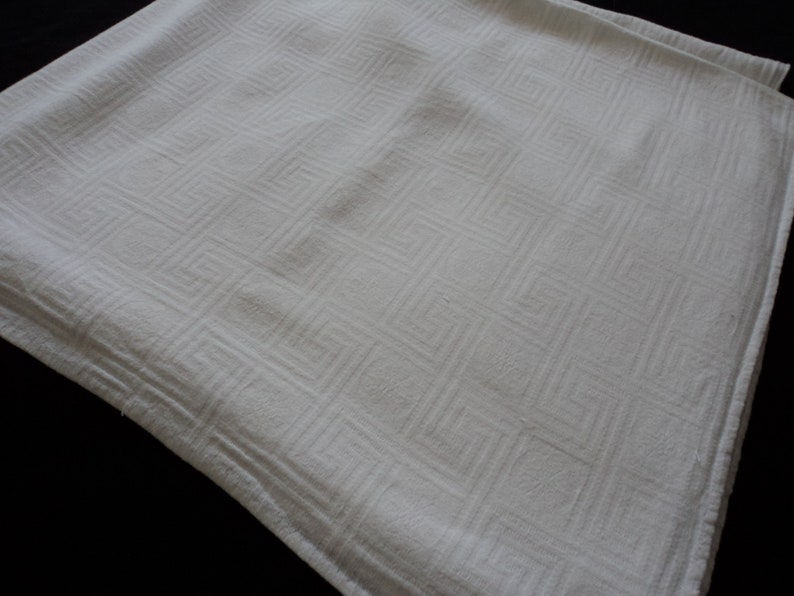 French vintage white damask table cloth 07085G