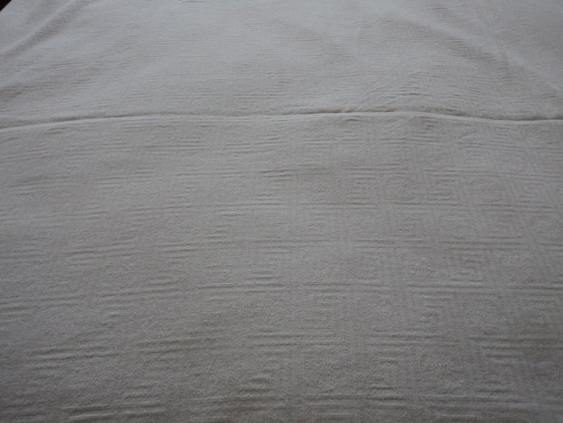 French vintage white damask table cloth 07085G
