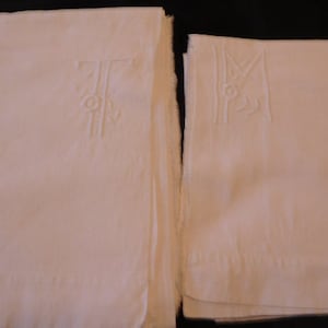 Two large Pieces of French metis linen with embroidered initials T & M  (18949) SRW