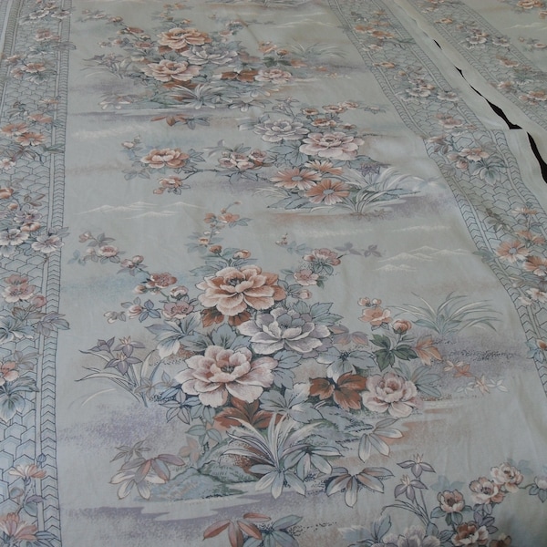 Pair of beautiful pale blue cotton floral curtains 152 cm length a 140 cm width  (17029) GSH2
