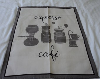 French cotton printed coffee themed tea towel / torchon  (13198-13199) R