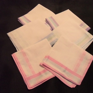 French vintage set of six ladies 100% cotton unused handkerchiefs (17569)  DR1 - ST22 vp
