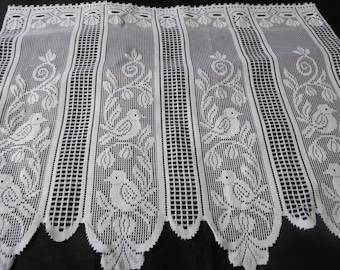 French vintage lace cafe curtain with pictures of birds 59 cm length  (18441-43-44) G77